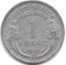 Frankreich 1 Franken, 1945 Münzzeichen "B" - Beaumont-le-Roger