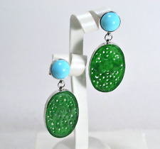 Ohrringe Silber 925 Türkis Und Jade Oval 27 X 40 Mm AGHT 012