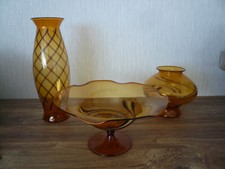 Dekorationsset Blumenvase Glasvasen Dekovasen Glasschale Dekoschale auf Fuß gelb