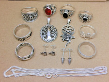 Konvolut Silberschmuck 925 Silber 13 Teile Ringe Anhänger Halskette Ohrstecker