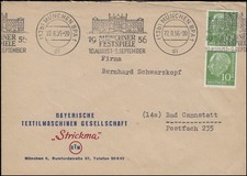 183x Heuss 10 Pf MeF Bf Textilmaschinen Strickma MÜNCHEN 22.8.56 n.Bad Cranstatt