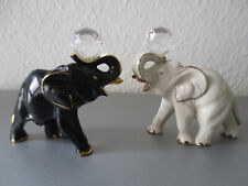 2 Stck Figuren Elefant Porzellan schwarz und weiß mit  facettierten Glaskugeln