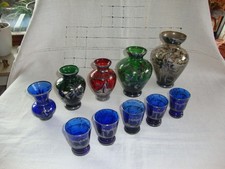 konvolut - 5 Glasvasen und 5 Gläser mit Silber Overlay