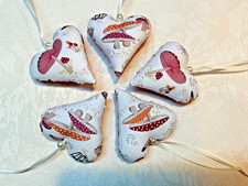 5 x Herzen ❤️ Tilda Landhaus Handarbeit Herbst Weihnachten Advent Fliegenpilz ❤️