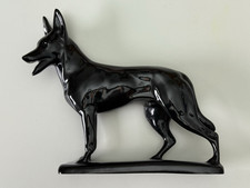 Schwarzer Porzellan Schäferhund Figur 25 cm glänzend Vintage Keramik Hund Figur