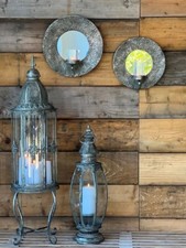 Wandkerzenhalter mit Spiegel, Kerzenleuchter rund Metall/ Glaszylinder  2 Größen