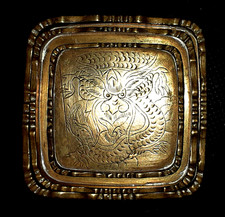 chinesisch China, Aschenbecher Satz Messing 3 Größen antik eckig Hund/Drachen