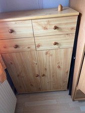 Kommode Schrank mit 4 Schubladen und 2 Türen, Helles Holz
