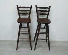 2 alte Barhocker Barstuhl mit Lehne aus Holz Nußbaum dunkel, 70er