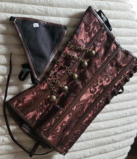 Damen Vollbrust Faux Leder Steampunk Corsage Korsett Braun Größe L (36-38)