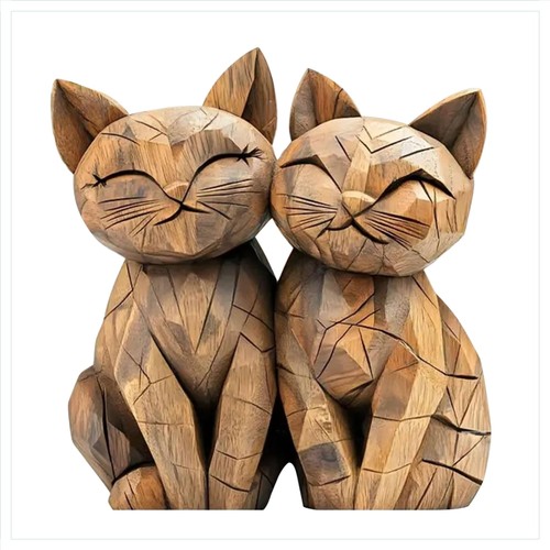 Holzskulptur katzenpaar - katzenpaar, 2d