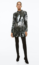 H&M Paillettenkleid Silber Minikleid Silvester Party Kleid Gr. S