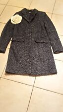 Wintermantel Damen, knielang, wolliges Material, schwarz/blau/grau Gr. 36, H&M