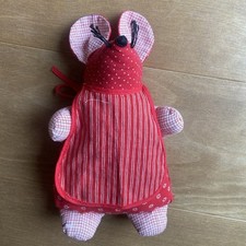 Sigikid Maus Stofftier Retro Vintage rot mit Schürze ca 25 cm 80er/90er Jahre 