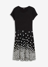 Kleid mit bedrucktem Rock Gr. 36/38 Schwarz Weiß Gepunktet Damen Casualkleid Neu