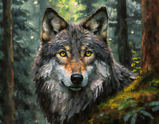 Wolf Natur Wald Bäume Wandbild Poster / Leinwand Dekoration