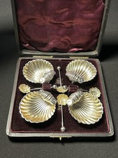 925 Silber Muschel Salieren im Original Etui Antik Birmingham um 1900