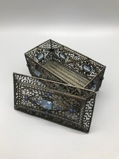 Antike Dose Schatulle Versilbert mit Glas Steinen Alt Antik Schmuck Kästchen