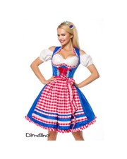 Oktoberfest Wiesn Satin-Dirndl blau Karoschürze rot weiß 34 36 38 40 42 44 46