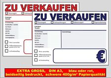 AUTO PKW KFZ Verkaufsschilder Preisschilder DIN A3 zweiseitig blau oder rot