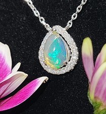 Edel Sterlingsilber Welo opal Tropfen Anhänger  + Silberkette 40-45 Cm