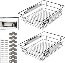 2x 40 cm Küchenschubladen verchromte Teleskopschublade Küchenschrank Korbauszug