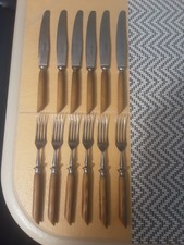 Besteck AM-BRONN, 12 teilig, verchromt, sehr alt, evtl. Hirschhorngriff