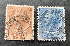 Italy Italia 1954-1957 - 2 used stamps Italia Turrita