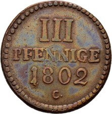 Sachsen 3 Pfennig 1802 Kupfer