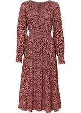 Midikleid mit Druck Gr. 40 Vintagerosa Rubinrot Leo Langarm Casual-Kleid Neu