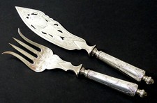 Fischvorlege Besteck, versilbert, Jugendstil Dekor, Fischbesteck, Vorleger  TOP