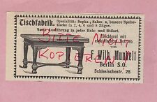 BERLIN, Werbung 1908, F. Wilhelm Munkelt Tisch-Fabrik Holz Sofa 