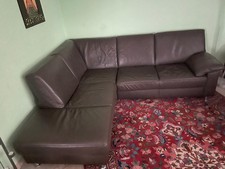 Sehr gut erhaltene Leder-Eckcouch, braun