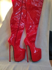 Overknee Plateau-Stiefel Gr. 42, Lackleder Rot, 24cm Absatz, 9cm Plateau,NEU&OVP
