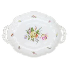 Schale mit Henkeln Obstschale oval Nymphenburg Rokoko Bunte Blumen