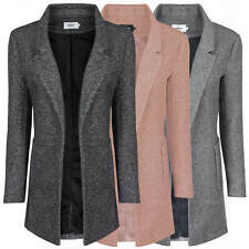 ONLY Damen Long Blazer Sweat melange Reverskragen Taschen Casual Chic onlBAKER