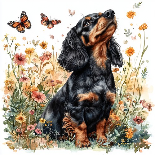 Wandbild dackel hund blumen - wandbild,