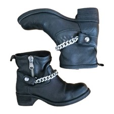 Ovye Stiefelette Leder Schwarz mit silbener Kette, Größe 38, fast Neuwertig