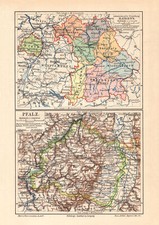 Bayern administrative Einteilung + Pfalz antike Landkarte Lithographie ca. 1909