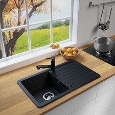 Rein Schwarz LINDBERGH® Antibakteriell GranitSpüle VEL44 Einbauspüle Küchenspüle