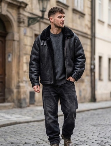 Lammfell bomber leder - b3,
