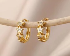 TITAN STAINLESS STEEL VERGOLD. OHRRINGE OHRSTECKER EDELSTAHL GOLD STAR CREOLEN⭐️