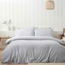 Gebürstet Silber Streifen Bettwäsche Bettbezug Set 100% Baumwolle Catherine Lansfield