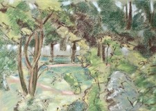 Sonja Wüsten Park Wald Pastell Unikat Landschaft 20. 21. Jahrhundert