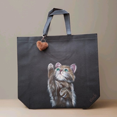 Tasche handbemalt katze braun - tasche,