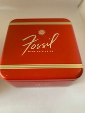 Fossil Metalldose Schmuckdose Sammlerdose Blech Dose rot gold Neuwertig