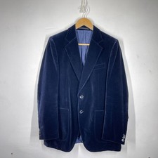 Vintage St Michael Velvet Smoking Sakko Herren M 39-40" blau Velour Blazer 70er