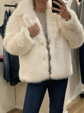 Faux Fur Jacke Mantel Kurz Weiß Kragen Taschen Größe M (ST) H