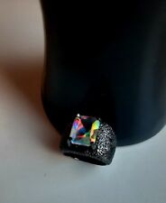 Schwarz rhodinierter Silberring mit Mondlicht Quarz°.