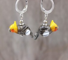 Nymphensittich Vogel Ohrringe Ohrhänger Elegant Lampwork Perlen Edelstahl #L090